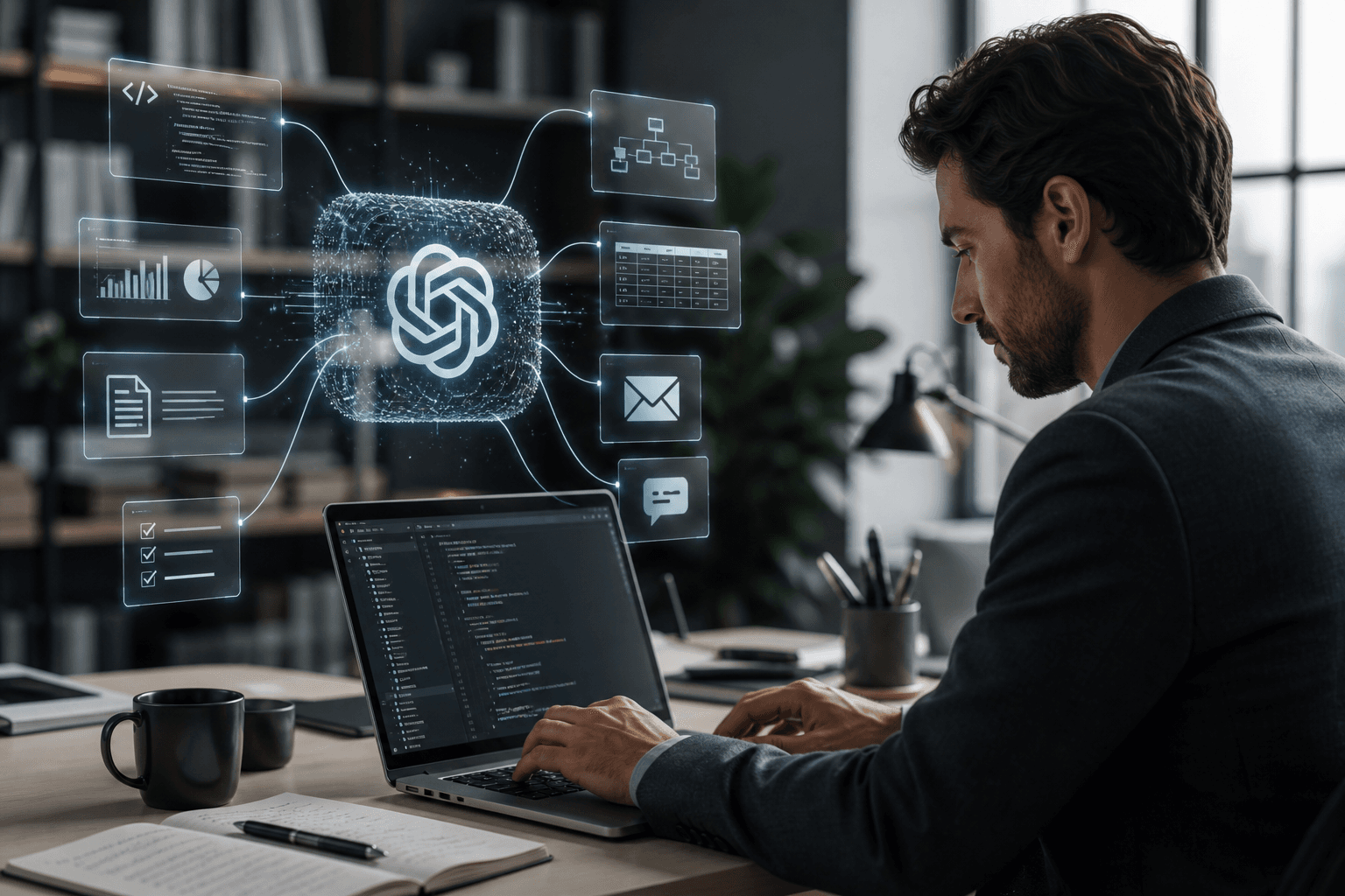 AI-powered code generation interface displaying automated programming assistance for professional software development wor…