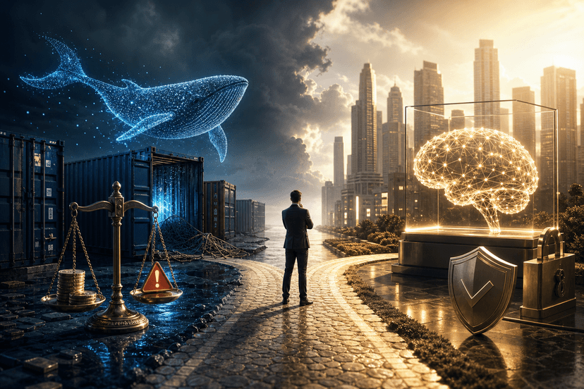 A digital scale balancing a glowing circuit board against premium AI icons, symbolizing cost-effectiveness versus advanced…